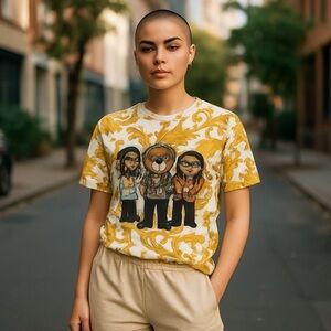 Vibes Men's 3 Bears Yellow Graphic T-Shirt Adult Size Small White Background